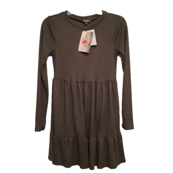 Lily Rose Knit Green Babydoll Long Sleeve Dress X Small NWT - Picture 1 of 6